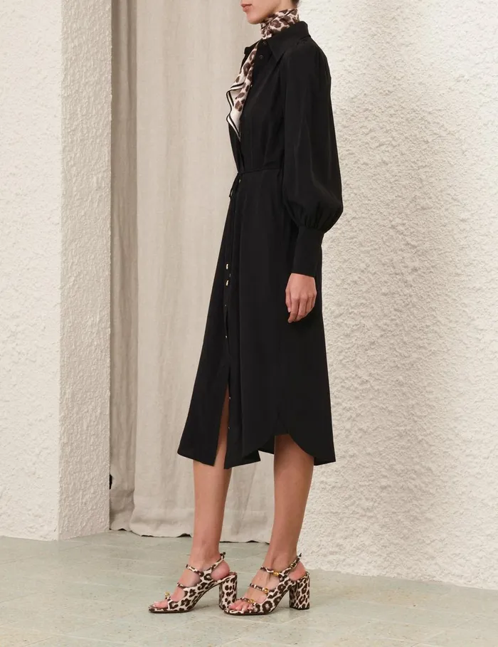 Women Clothing Zimmermann Shirt Midi Dress Black