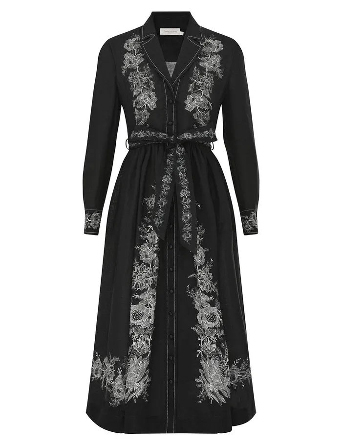 Women Clothing Zimmermann Shirt Midi Dress Black Floral
