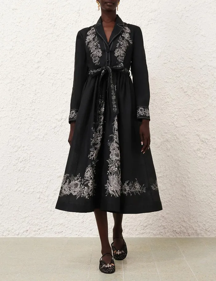Women Clothing Zimmermann Shirt Midi Dress Black Floral