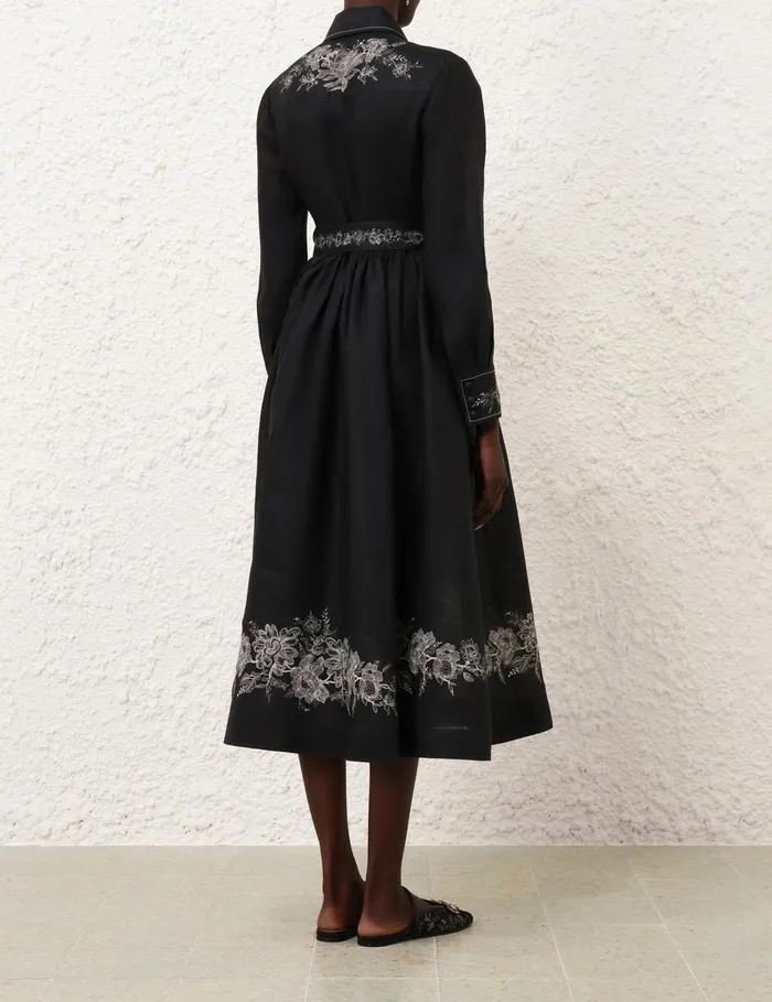 Women Clothing Zimmermann Shirt Midi Dress Black Floral