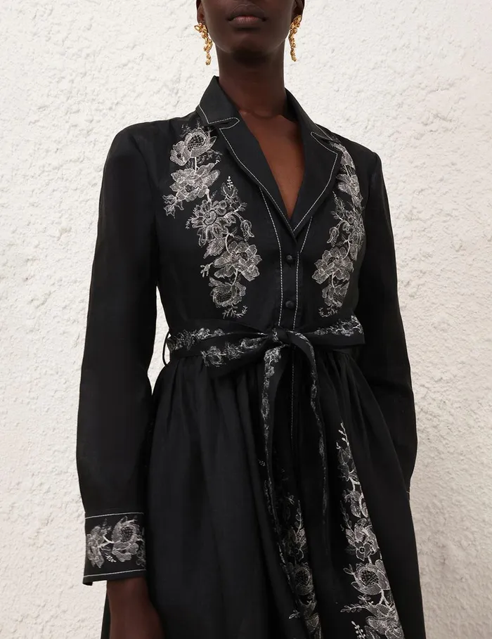 Women Clothing Zimmermann Shirt Midi Dress Black Floral