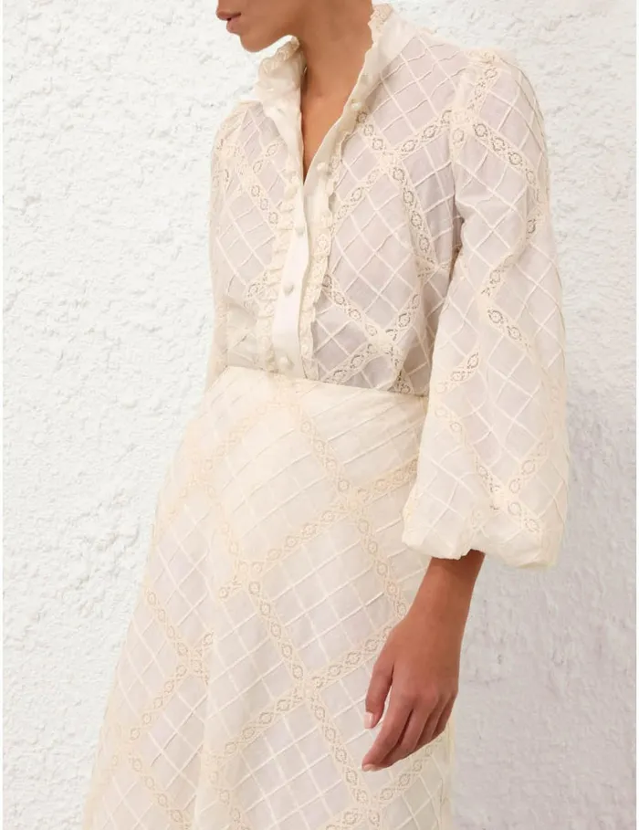 Women Clothing Zimmermann Tallow Lace Trim Shirt Tea