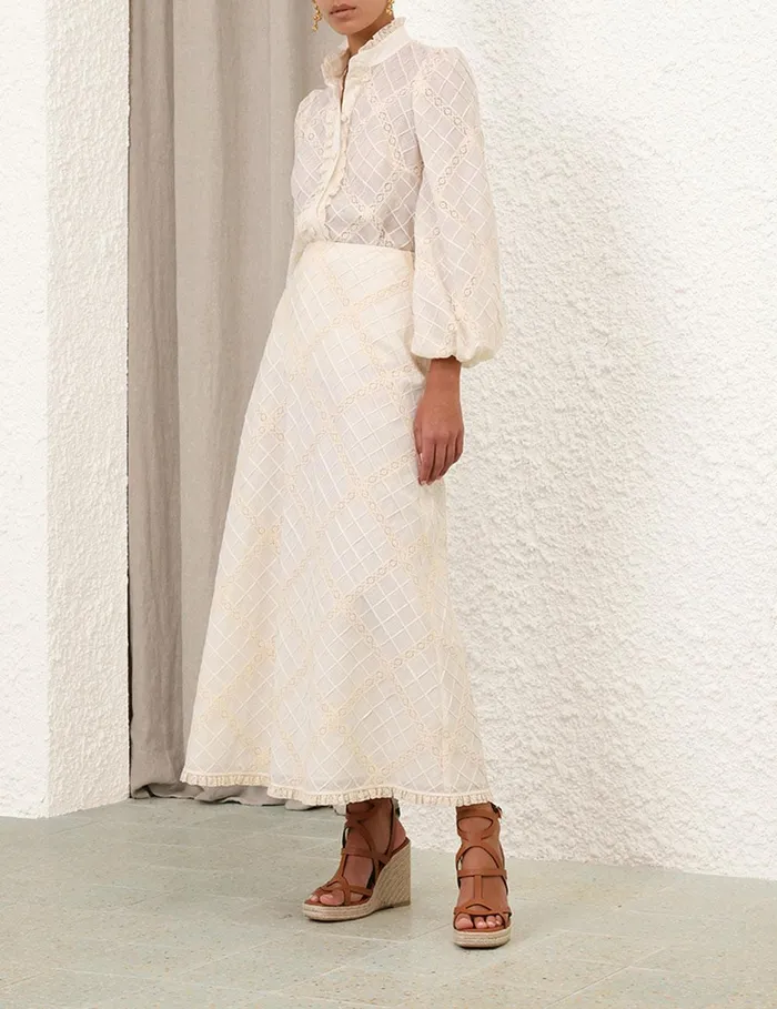 Women Clothing Zimmermann Tallow Lace Trim Shirt Tea