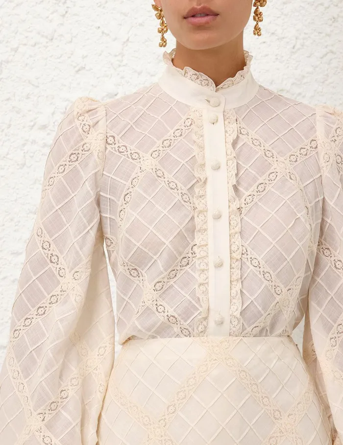 Women Clothing Zimmermann Tallow Lace Trim Shirt Tea