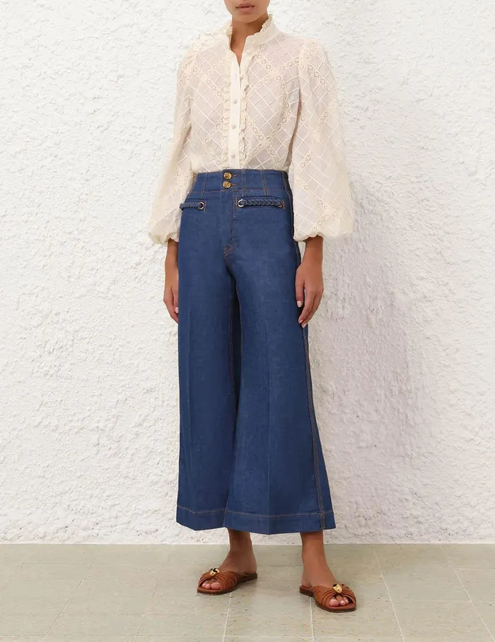 Women Clothing Zimmermann Tallow Lace Trim Shirt Tea