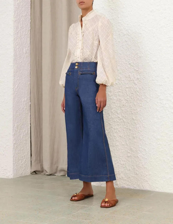 Women Clothing Zimmermann Tallow Lace Trim Shirt Tea