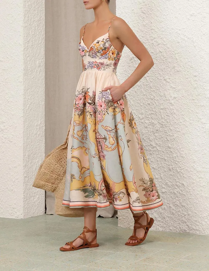 Women Clothing Zimmermann Tallow Tucked Bodice Dress Nautical Map
