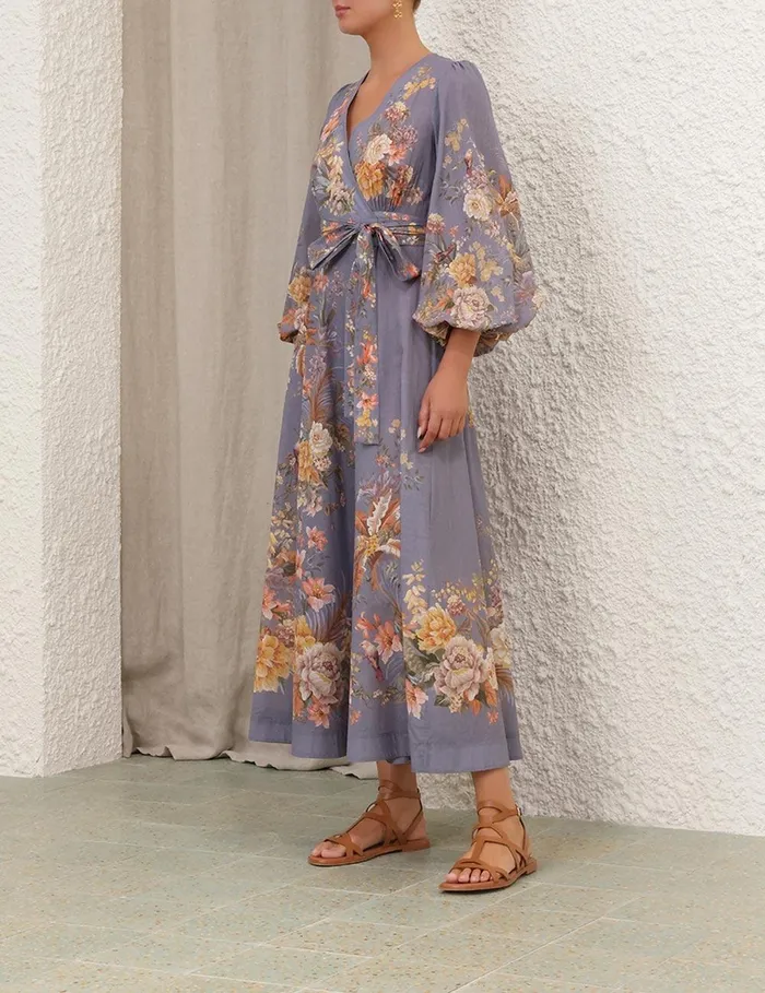 Women Clothing Zimmermann Tallow Wrap Midi Dress Teal Multi Floral