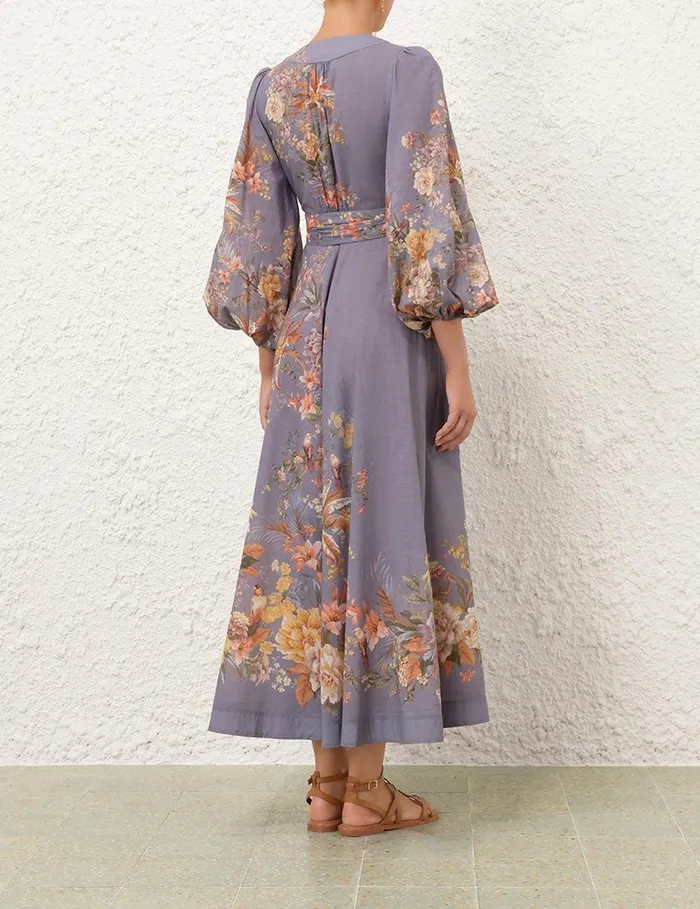 Women Clothing Zimmermann Tallow Wrap Midi Dress Teal Multi Floral