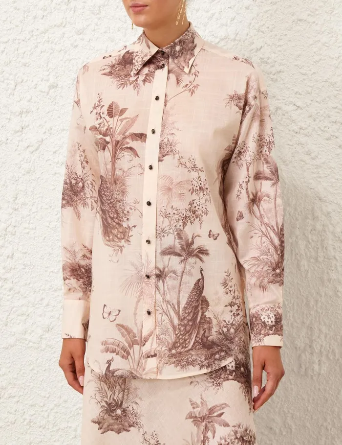Women Clothing Zimmermann Waverly Button Up Shirt Beige Palm