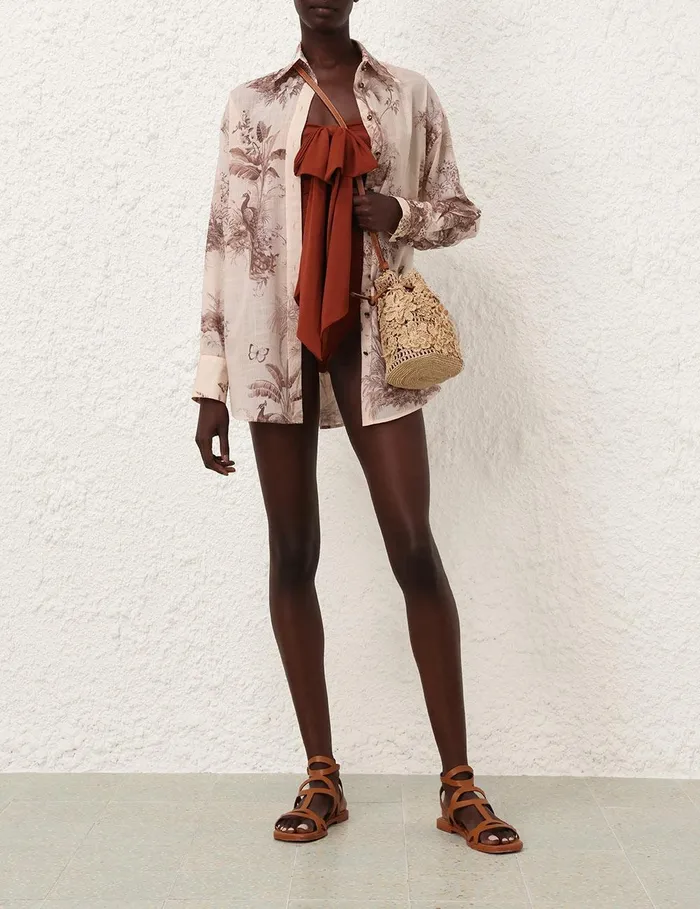 Women Clothing Zimmermann Waverly Button Up Shirt Beige Palm
