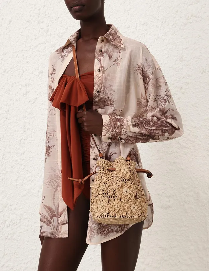 Women Clothing Zimmermann Waverly Button Up Shirt Beige Palm