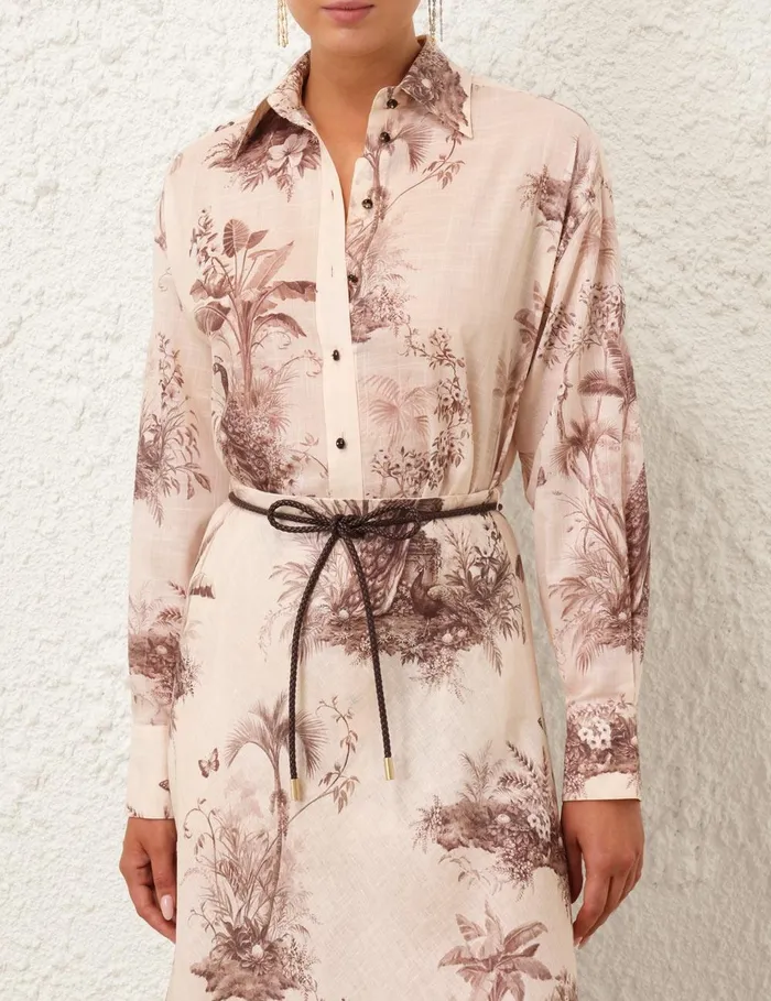 Women Clothing Zimmermann Waverly Button Up Shirt Beige Palm