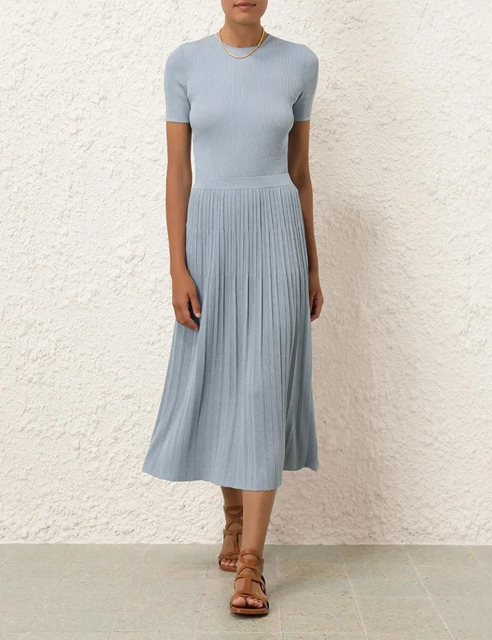 Women Clothing Zimmermann Waverly Rib Midi Skirt Blue Lurex
