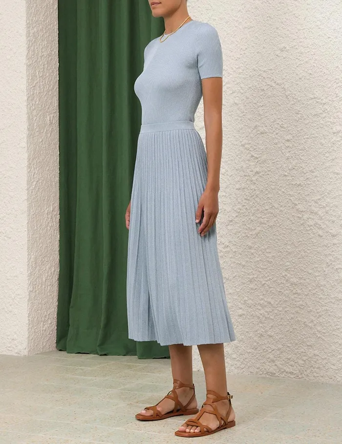 Women Clothing Zimmermann Waverly Rib Midi Skirt Blue Lurex