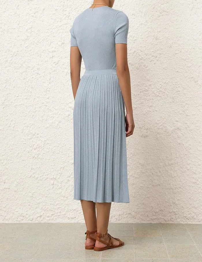 Women Clothing Zimmermann Waverly Rib Midi Skirt Blue Lurex