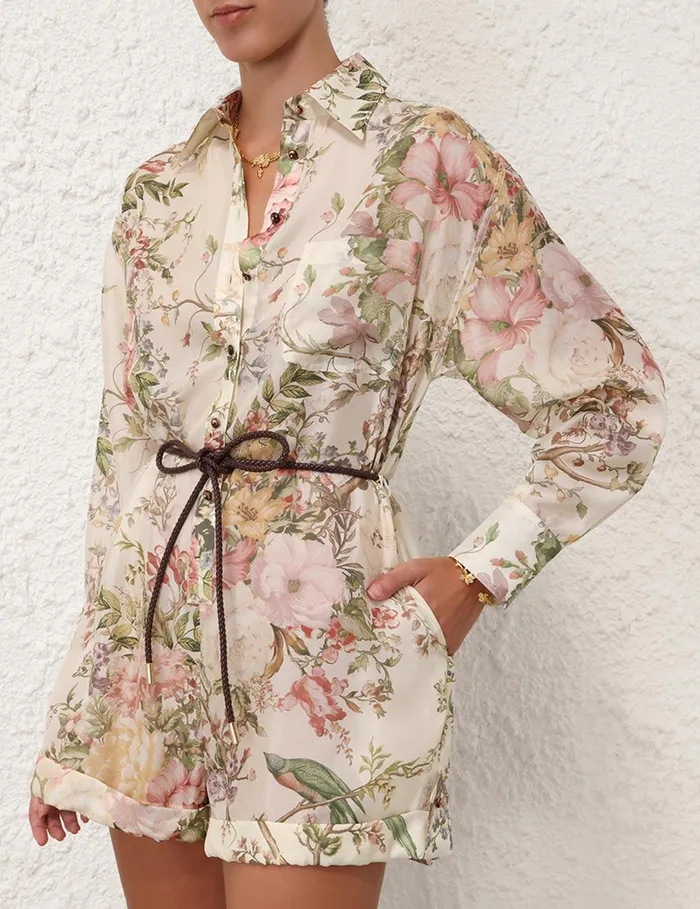 Women Clothing Zimmermann Waverly Shirt Playsuit Cream Floral