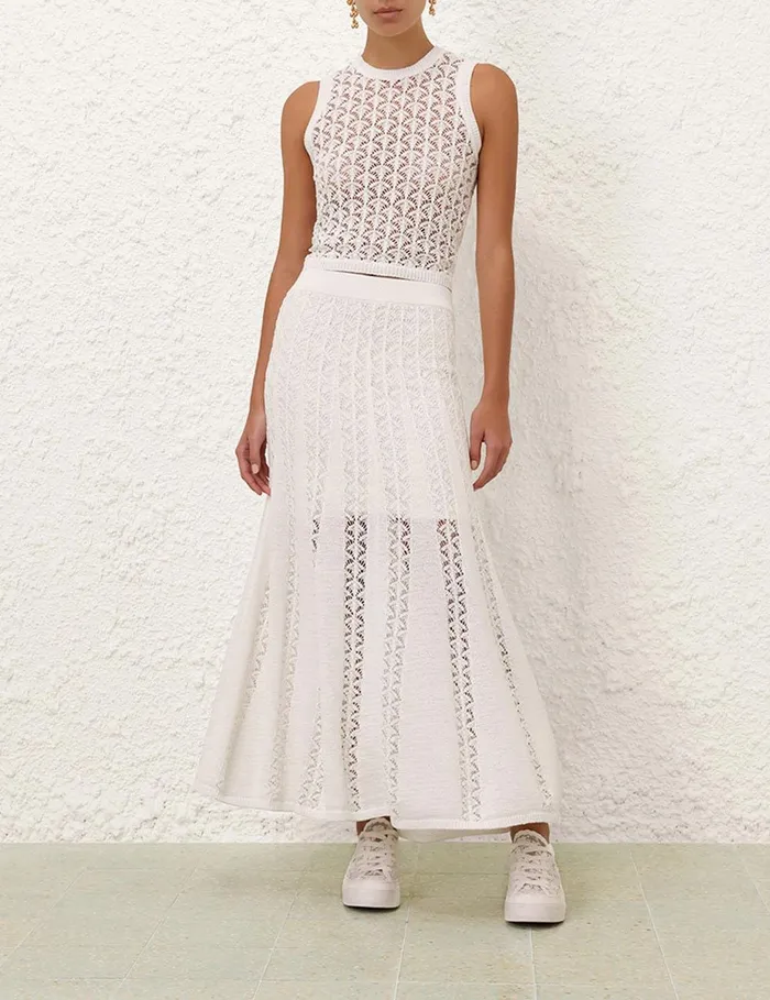 Women Clothing Zimmermann Wylie Flared Knit Skirt Ivory