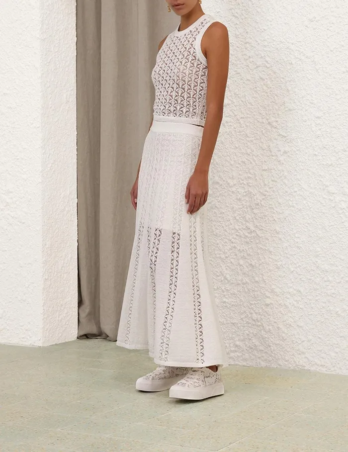 Women Clothing Zimmermann Wylie Flared Knit Skirt Ivory