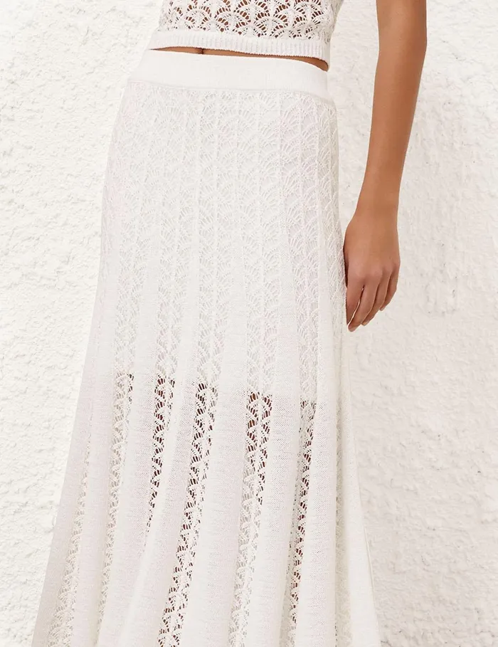 Women Clothing Zimmermann Wylie Flared Knit Skirt Ivory