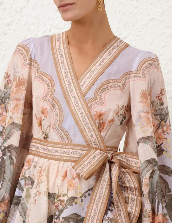 Women Clothing Zimmermann Wylie Mini Wrap Frill Dress Blue Floral