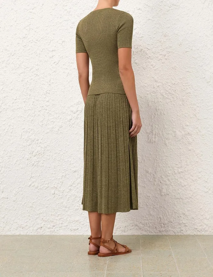 Women Clothing Zimmermann Wylie Rib Midi Skirt Dusty Olivegold