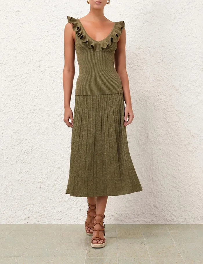 Women Clothing Zimmermann Wylie Rib Midi Skirt Dusty Olivegold