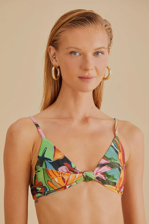 Women Crop Tops Farm Rio Banana Foliage Knot Bikini Top