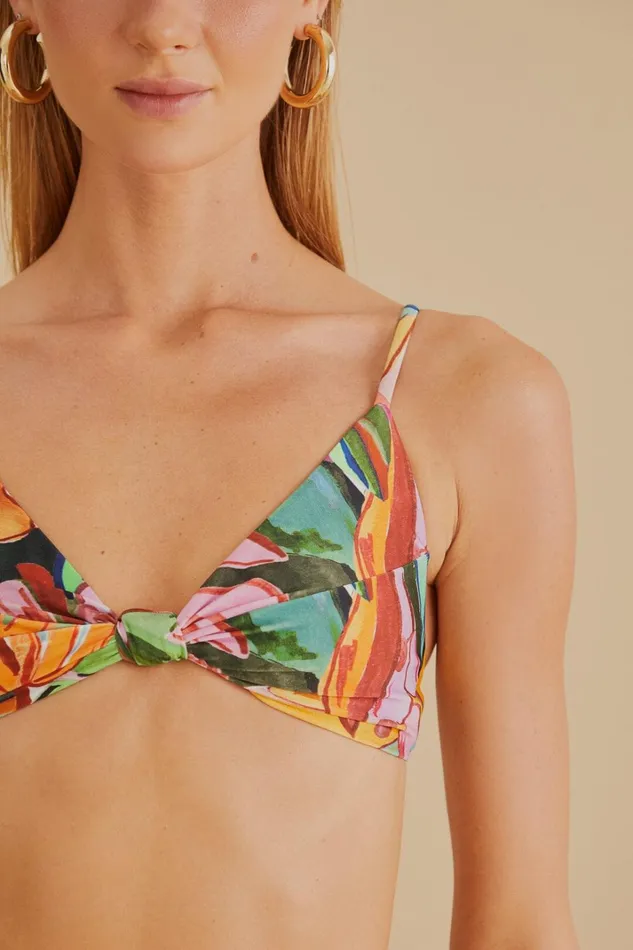 Women Crop Tops Farm Rio Banana Foliage Knot Bikini Top