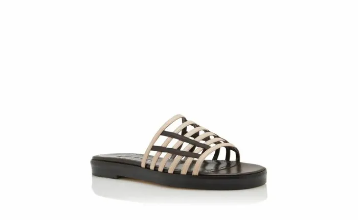 Women Dark Cream And Brown Nappa Leather Sandals Manolo Blahnik Flats