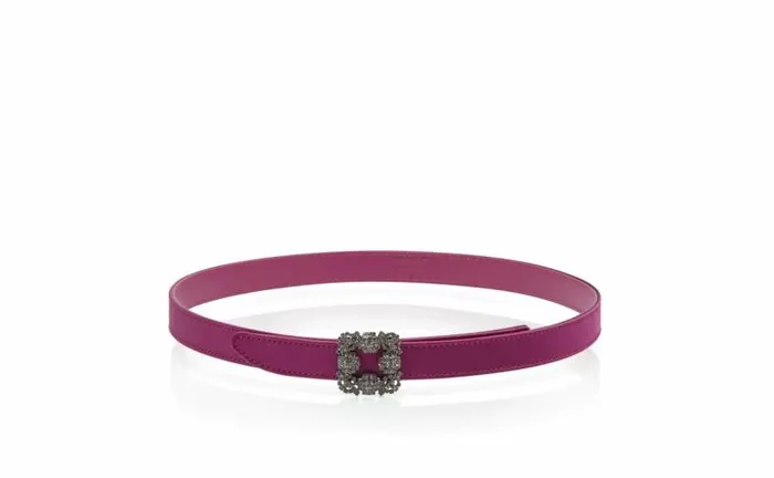 Women Dark Fuchsia Satin Crystal Buckled Belt Manolo Blahnik Belts