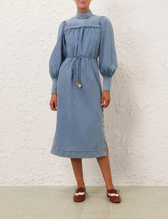 Women Denim Zimmermann Crush Denim Midi Dress Blue Moon