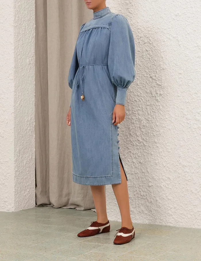 Women Denim Zimmermann Crush Denim Midi Dress Blue Moon