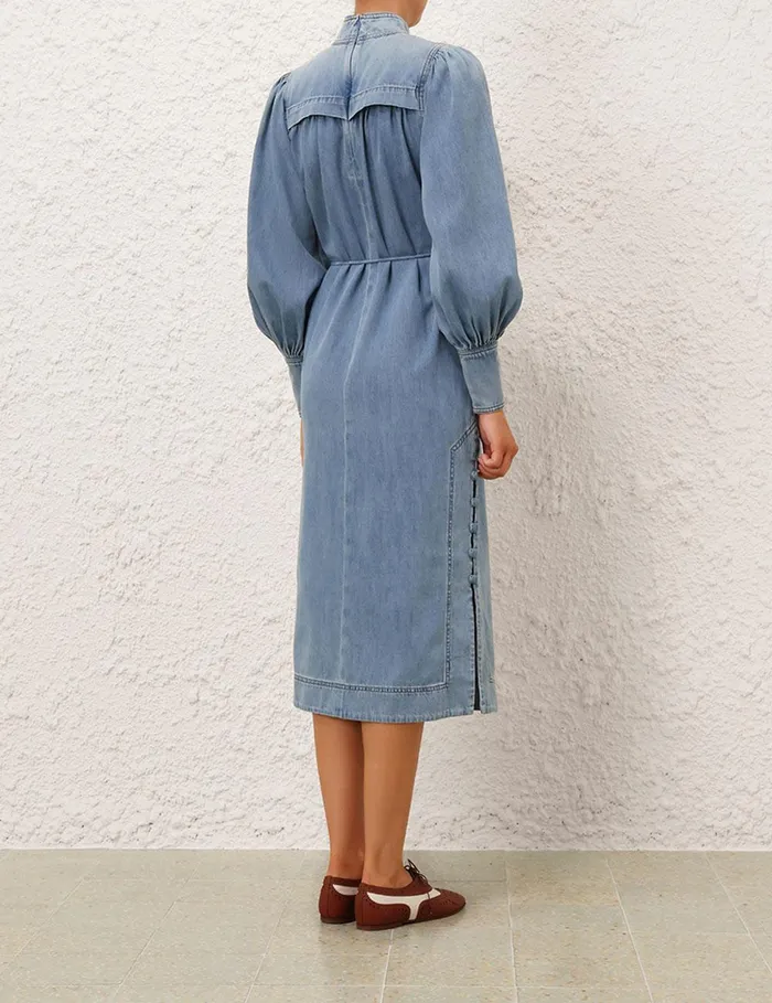 Women Denim Zimmermann Crush Denim Midi Dress Blue Moon