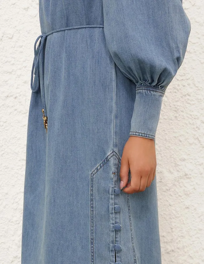 Women Denim Zimmermann Crush Denim Midi Dress Blue Moon