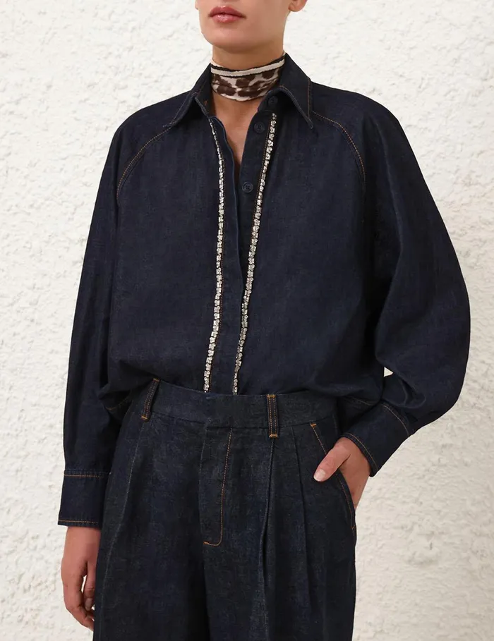 Women Denim Zimmermann Illustration Denim Shirt Night Sky