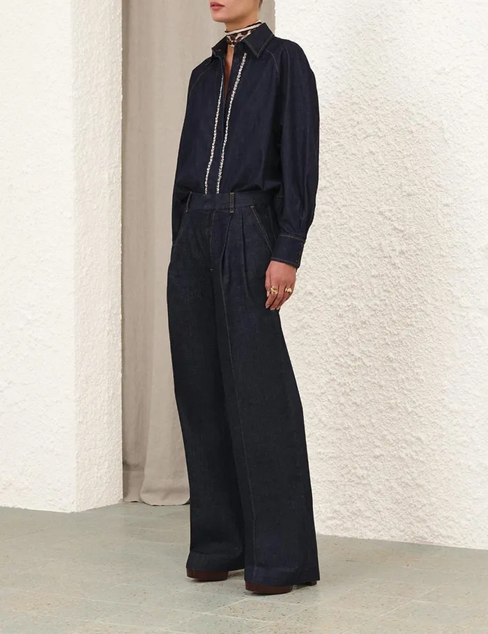 Women Denim Zimmermann Illustration Denim Shirt Night Sky