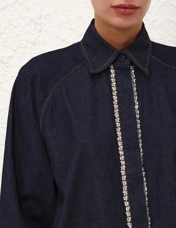 Women Denim Zimmermann Illustration Denim Shirt Night Sky
