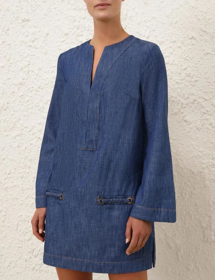 Women Denim Zimmermann Wylie Denim Tunic Dress Railway Blue