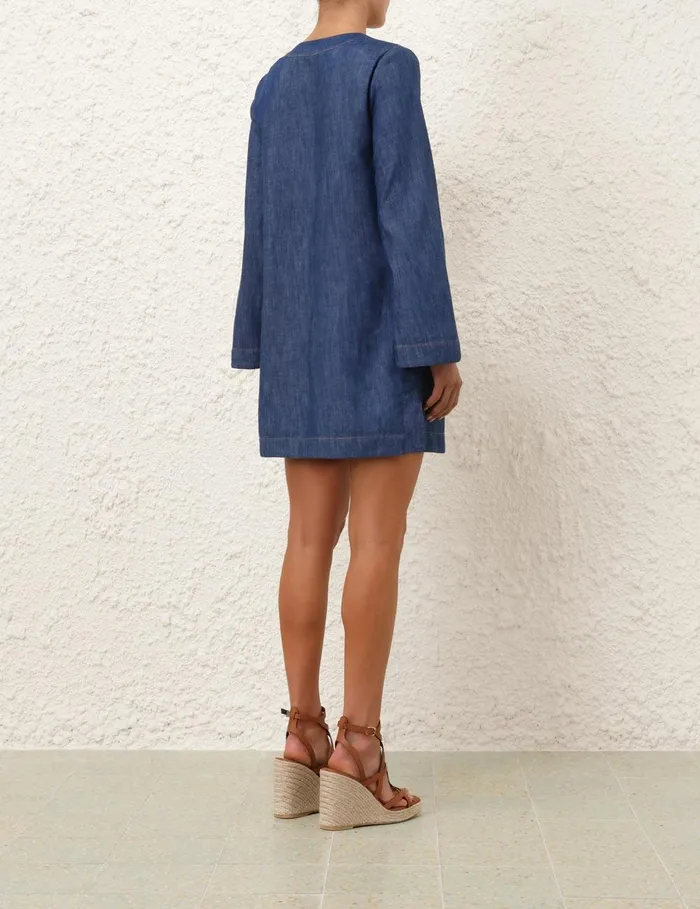 Women Denim Zimmermann Wylie Denim Tunic Dress Railway Blue