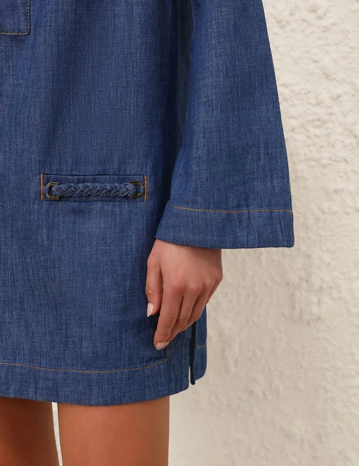 Women Denim Zimmermann Wylie Denim Tunic Dress Railway Blue