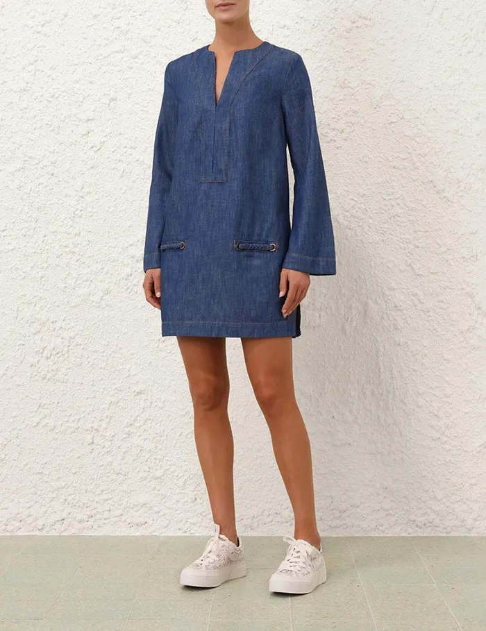 Women Denim Zimmermann Wylie Denim Tunic Dress Railway Blue