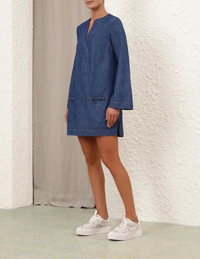 Women Denim Zimmermann Wylie Denim Tunic Dress Railway Blue