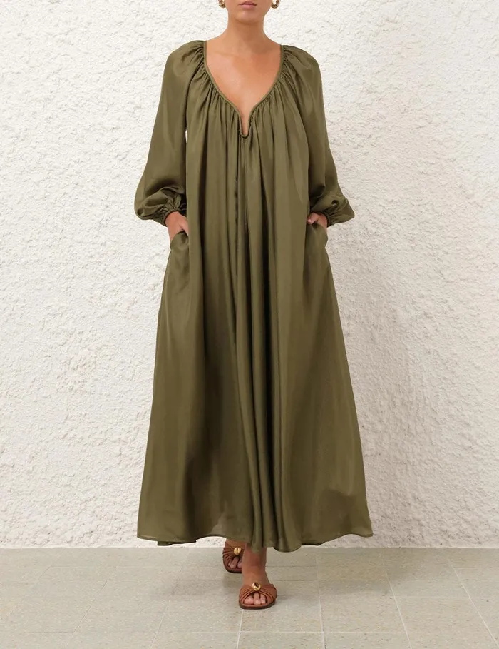 Women Dresses and Coverups Zimmermann Acacia Maxi Dress Khaki