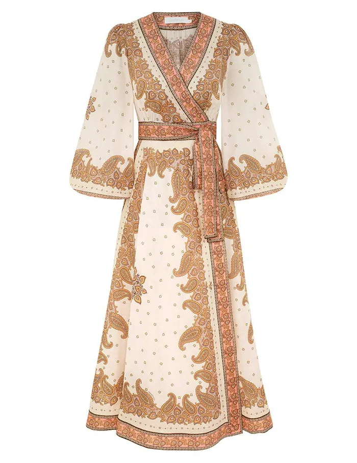 Women Dresses and Coverups Zimmermann Maxine Midi Wrap Dress Orange Paisley