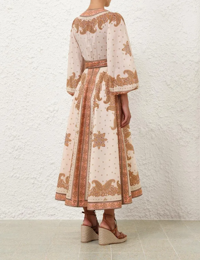 Women Dresses and Coverups Zimmermann Maxine Midi Wrap Dress Orange Paisley