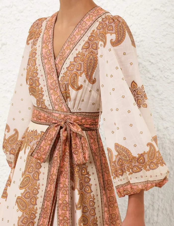 Women Dresses and Coverups Zimmermann Maxine Midi Wrap Dress Orange Paisley