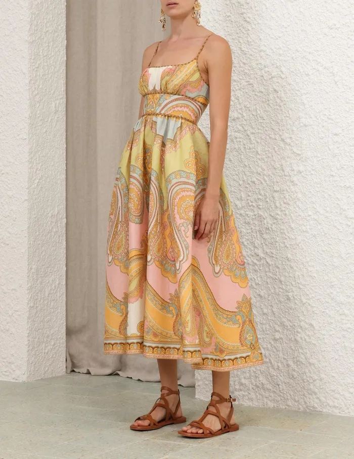 Women Dresses and Coverups Zimmermann Maxine Picnic Midi Dress Gold Paisley