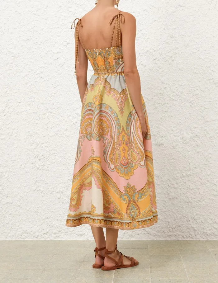 Women Dresses and Coverups Zimmermann Maxine Picnic Midi Dress Gold Paisley