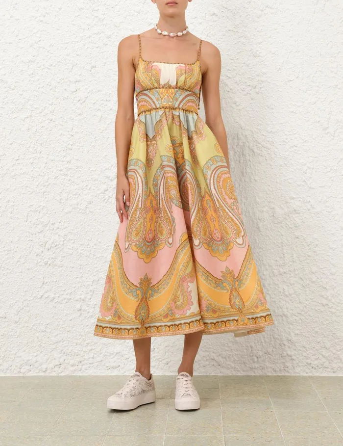 Women Dresses and Coverups Zimmermann Maxine Picnic Midi Dress Gold Paisley